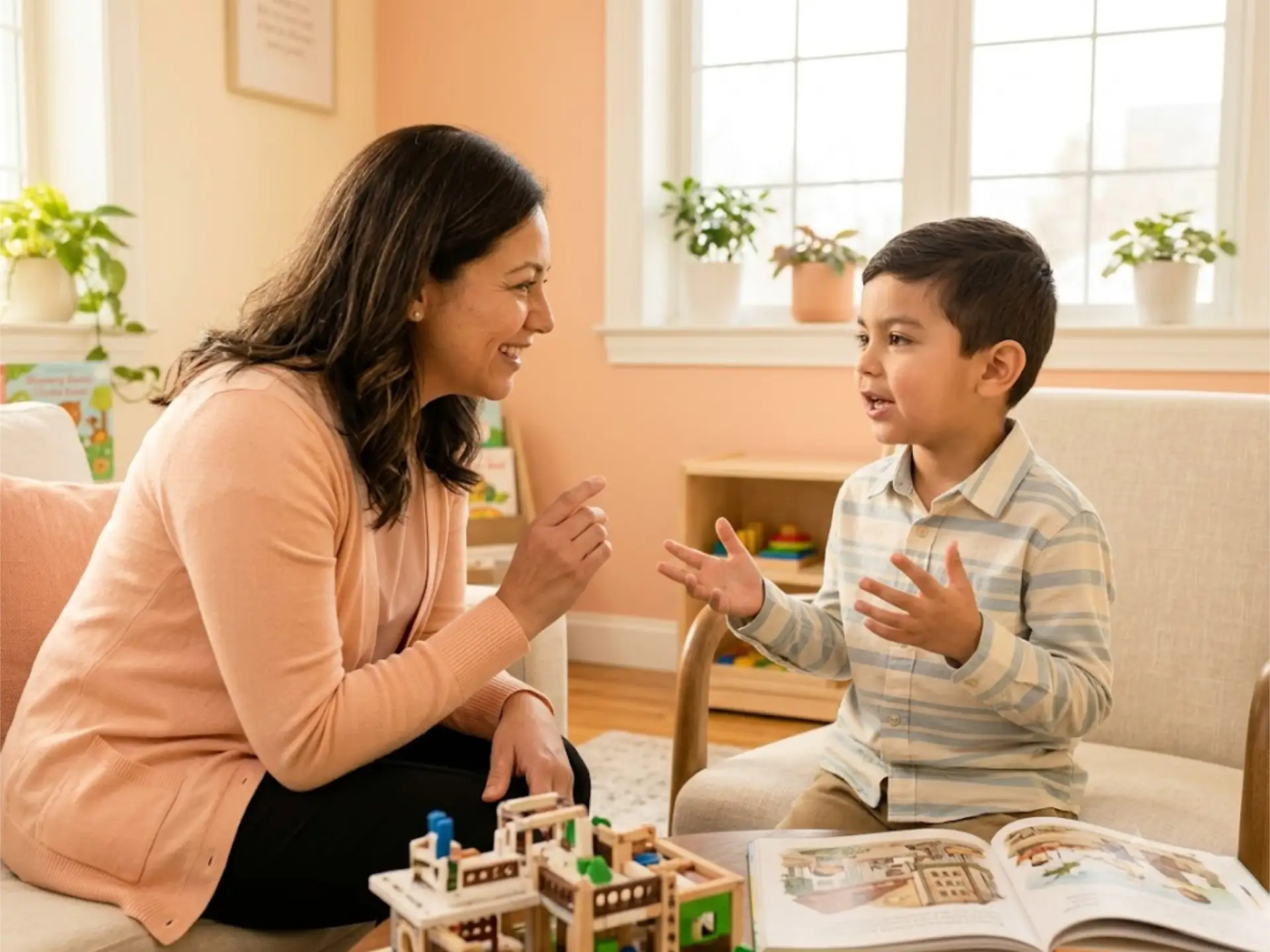 CCDB Behavioral Language Acquisition Model (BLAM®) - mother talking with her excited son
