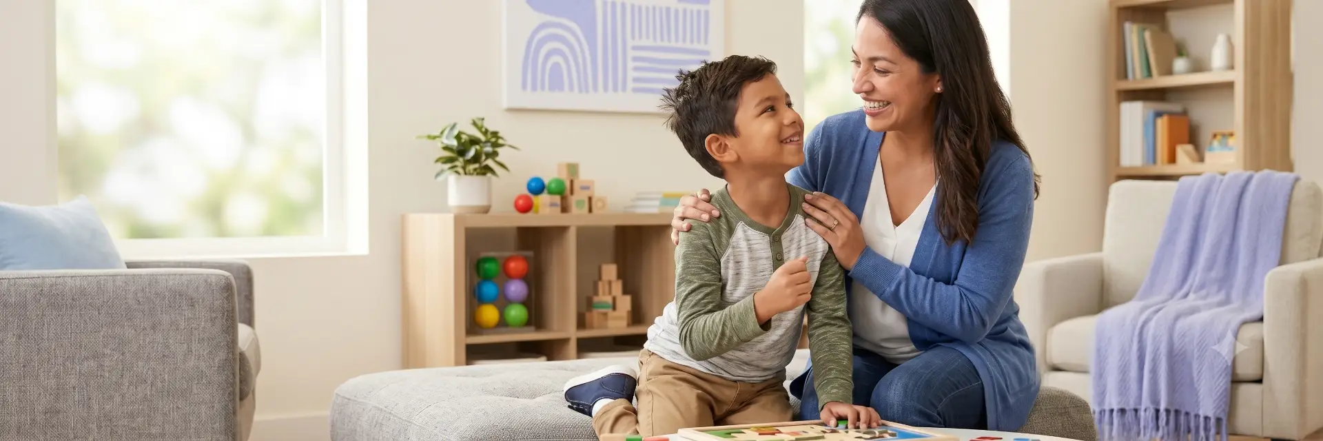 CCDB Autism Assessments - mother warmly hugging her son at home